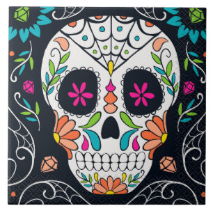 Painted Skull Design Tile