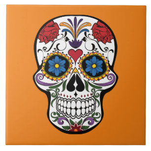 Painted Skull Design Tile