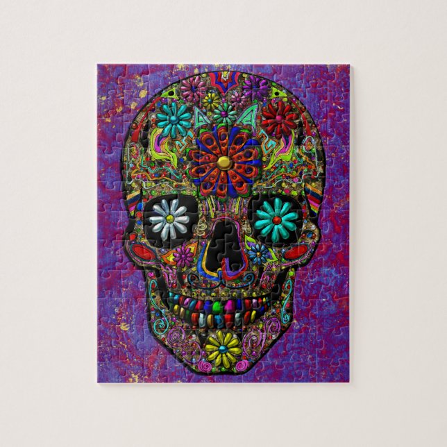 Painted Skull Floral Art Jigsaw Puzzle (Vertical)