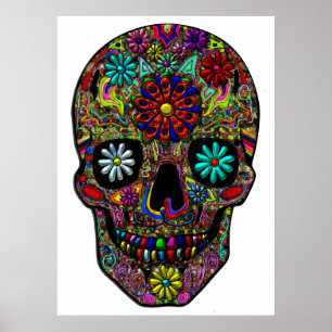 Painted Skull Floral Art Poster
