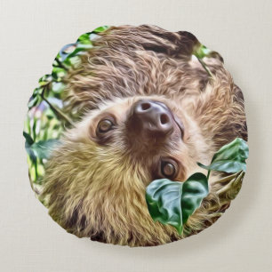 painted Sloth Round Pillow
