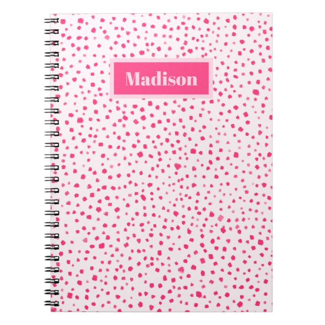 Painted Smudge Dots Preppy Hot Pink Personalized Notebook (Front)