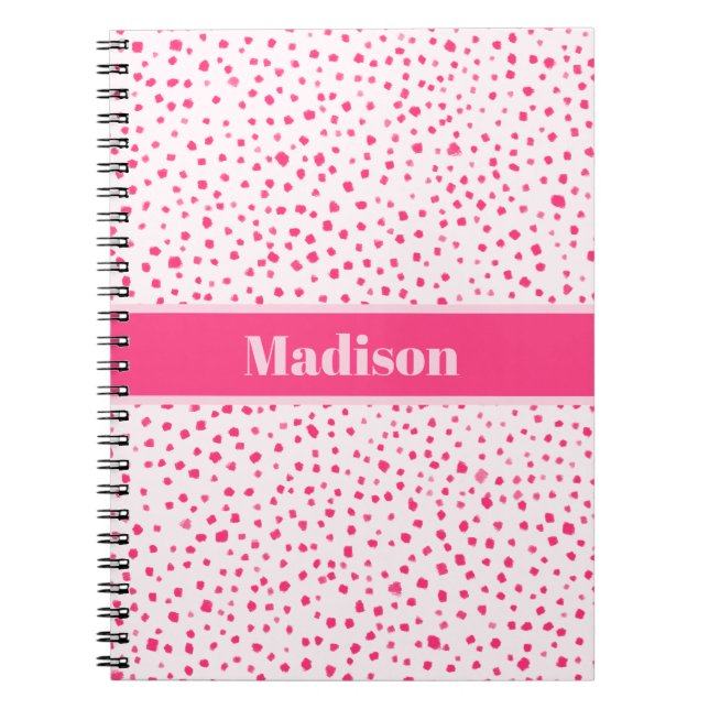 Painted Smudge Dots Preppy Hot Pink Personalized Notebook (Front)