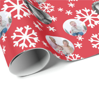 Painted Snowflakes Photo Gift Wrap red white