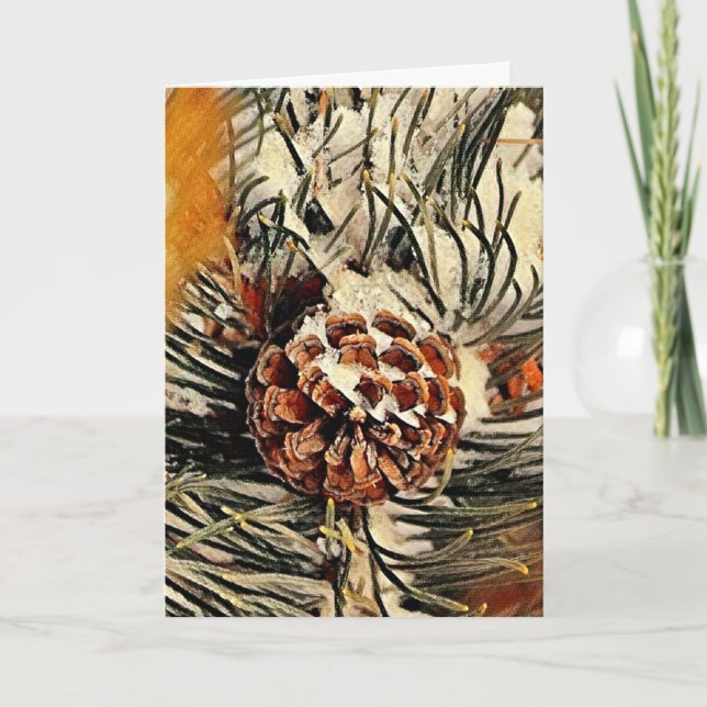 Painted Snowy Pinecone Christmas Card (Front)