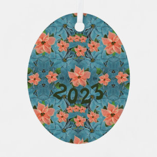 Painted Soft Pastel Poinsettia Holiday Metal Ornament