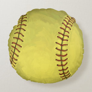 Painted Softball Art Round Pillow