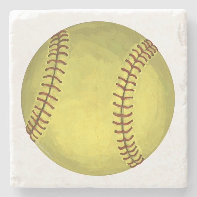 Painted Softball Art Stone Coaster (Front)