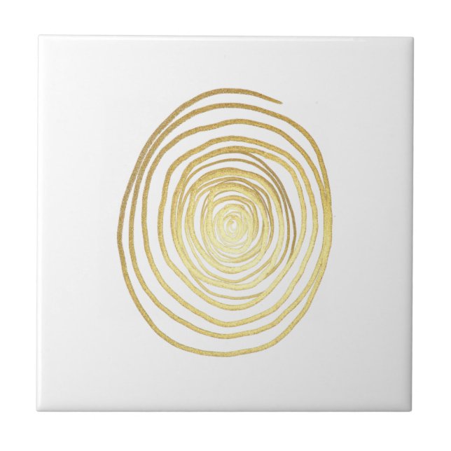 Painted Spiral Swirl in Faux Sparkly Gold Tile (Front)