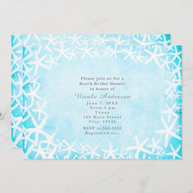 Painted Starfish Aqua Blue Party Invitations (Front/Back)