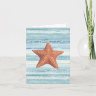 Painted Starfish on Blue Watercolor Stripes Card