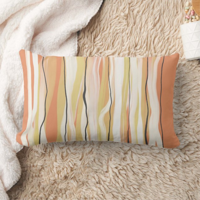 painted stripes and lines orange and cream modern  lumbar pillow (Blanket)