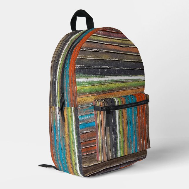 Painted Stripes On Old Wood Printed Backpack (Back Corner Left)