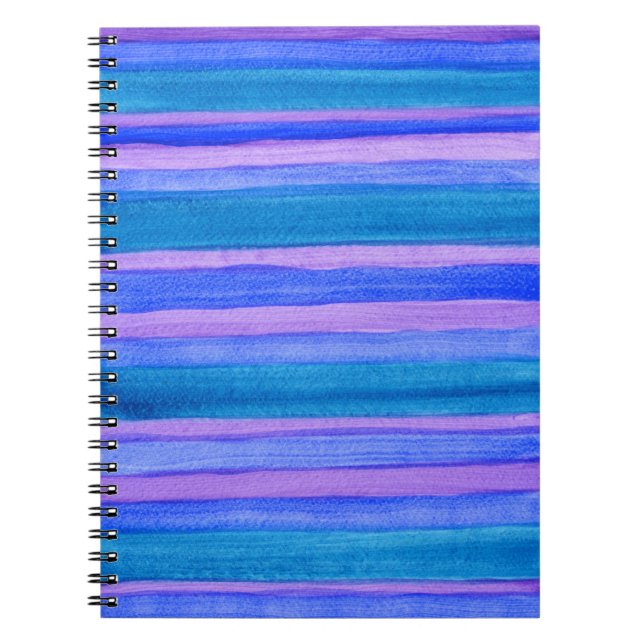 Painted Stripes: Teal, Blue, Violet Notebook (Front)
