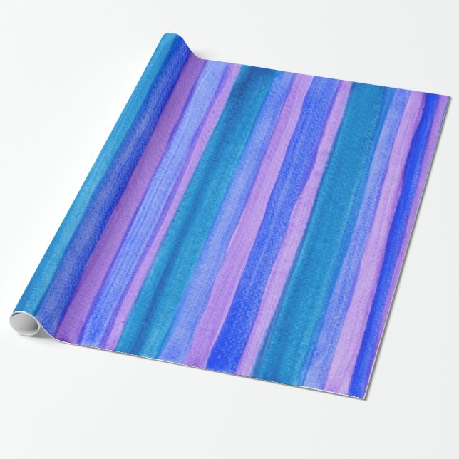 Painted Stripes: Turquoise, Blue, Violet Wrapping Paper (Unrolled)