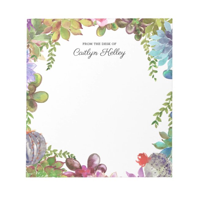 Painted Succulents From the Desk of, Personalized Notepad (Front)