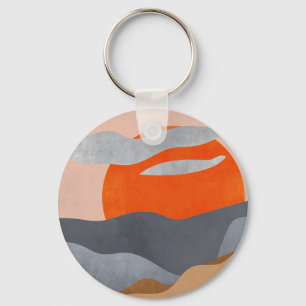 Painted Sun, clouds and water Keychain