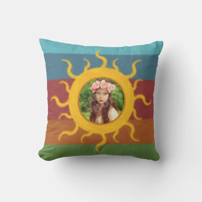 Painted Sun Photo Template Throw Pillow (Front)