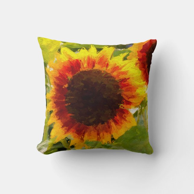 Painted Sunflower Design Throw Pillow (Front)