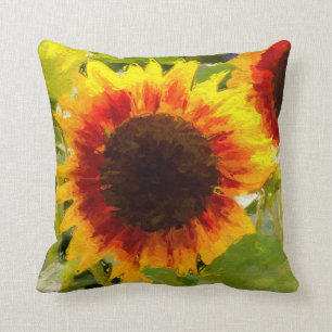 Painted Sunflower Design Throw Pillow