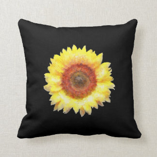 Painted Sunflower on Black Throw Pillow