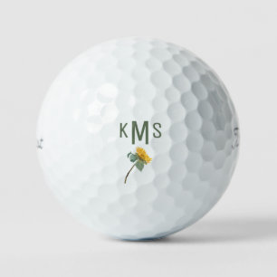 Painted Sunflower Sage Monogram Titleist Pro V1  Golf Balls