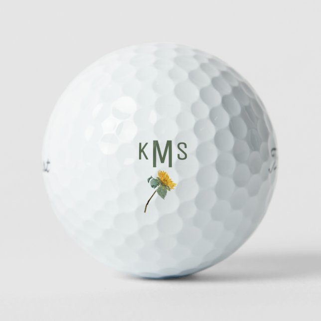 Painted Sunflower Sage Monogram Titleist Pro V1  Golf Balls (Front)