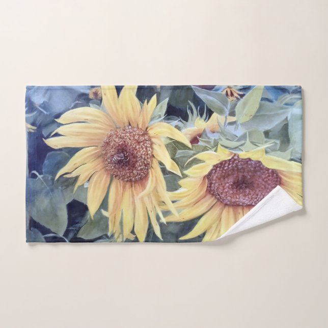 Painted Sunflowers with a Bee Hand Towel (Hand Towel)