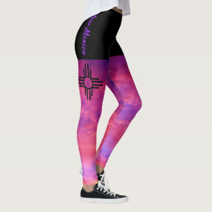 Painted Sunset Santa Fe New Mexico Zia Sun Symbol Leggings