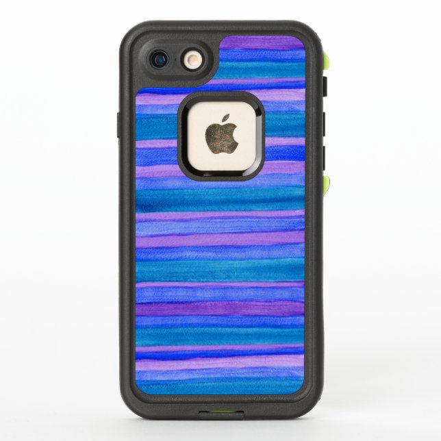 Painted Teal, Blue, Violet Stripes LifeProof iPhone Case (Back)