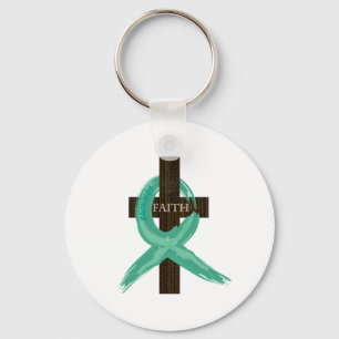 Painted Teal Cancer Survivor  Ribbon Keychain