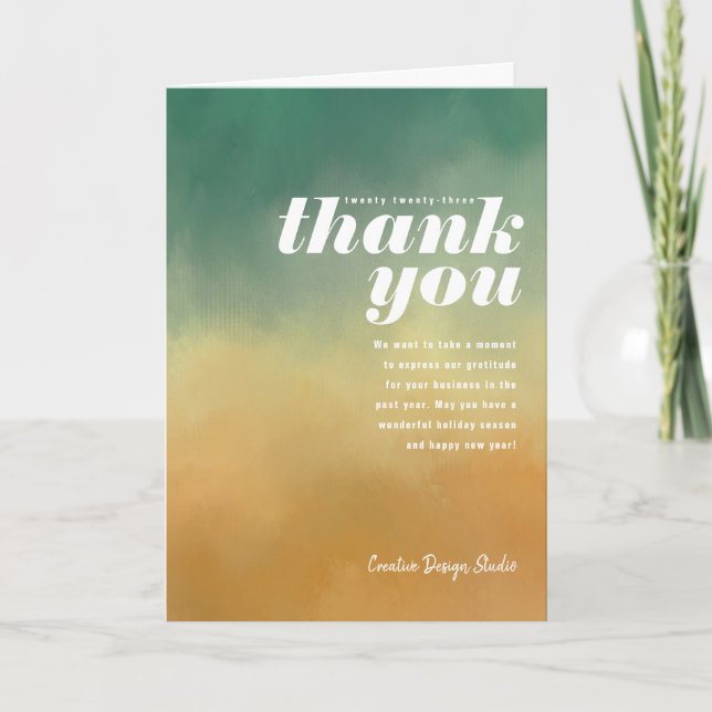  Painted Thank You Turquoise Gold Folded Business Holiday Card (Front)