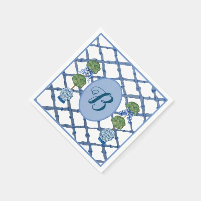 Painted Topiary Chinoiserie Ginger Jars Jar  Napkin (Corner)