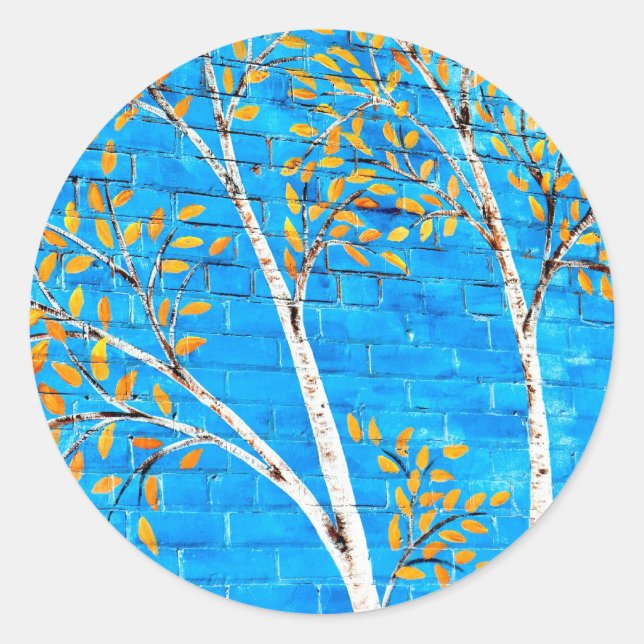 painted trees classic round sticker (Front)