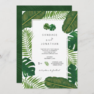 Painted Tropical Leaves Beach Wedding Invitation