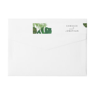 Painted Tropical Leaves Beach Wedding Wrap Around Label