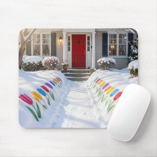 Painted Tulips In Snow Banks Mouse Pad (With Mouse)