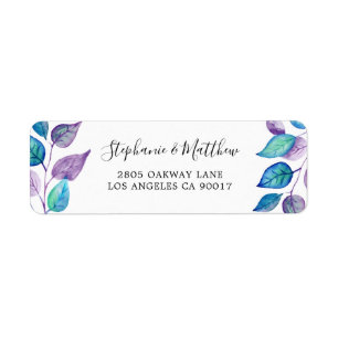 Painted Turquoise Purple Leaf Watercolor Foliage