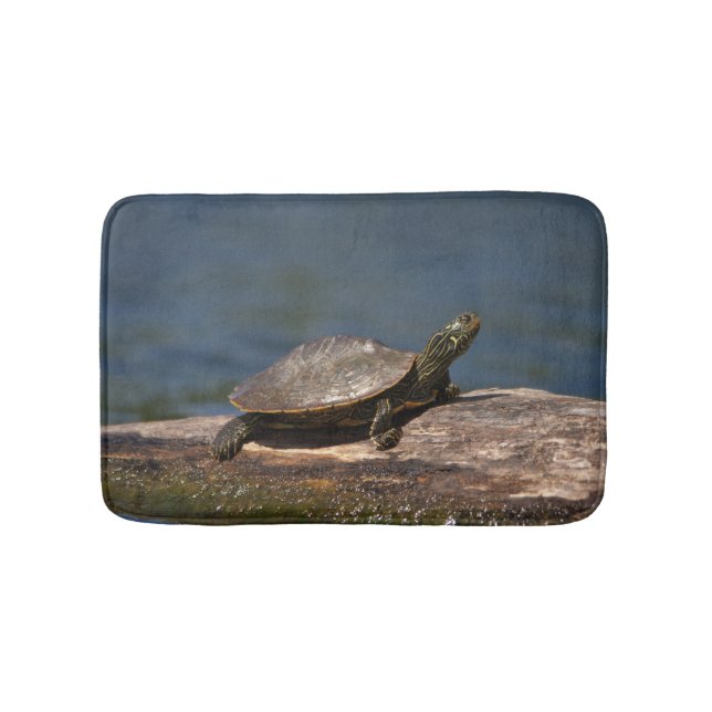 Painted turtle on a log bath mat (Front)