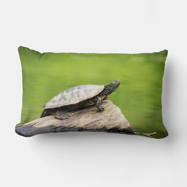 Painted Turtle on a log Lumbar Pillow (Front)