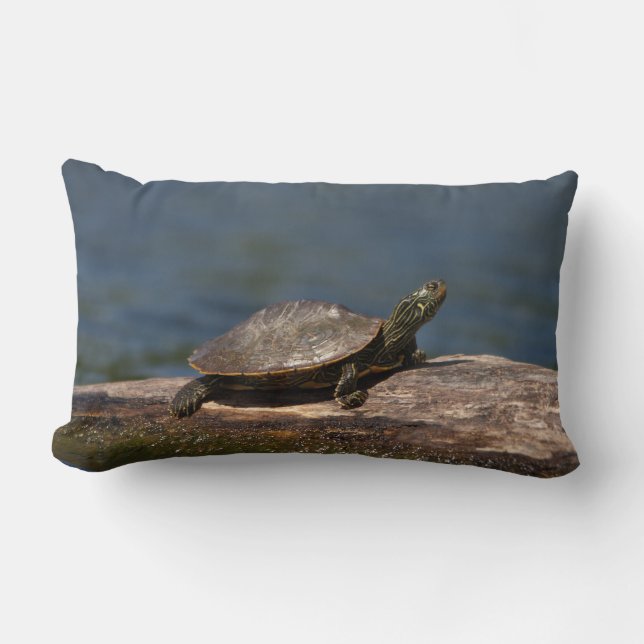 Painted turtle on a log lumbar pillow (Front)