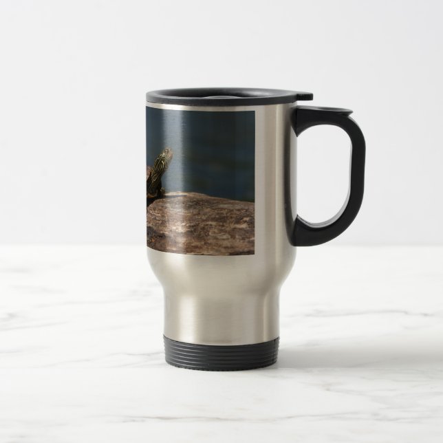 Painted turtle on a log travel mug (Right)