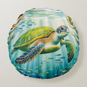 Painted Turtle Round Pillow