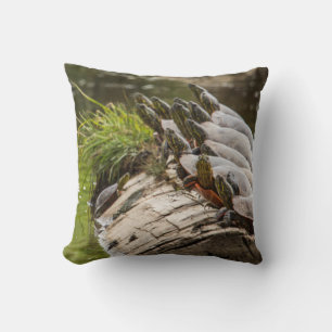 Painted Turtles Sunning Themselves In A Pond Throw Pillow