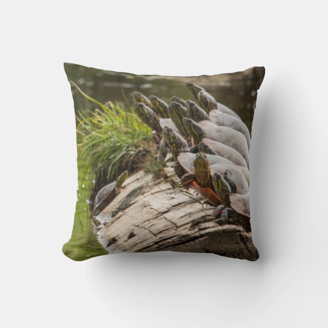 Painted Turtles Sunning Themselves In A Pond Throw Pillow (Front)