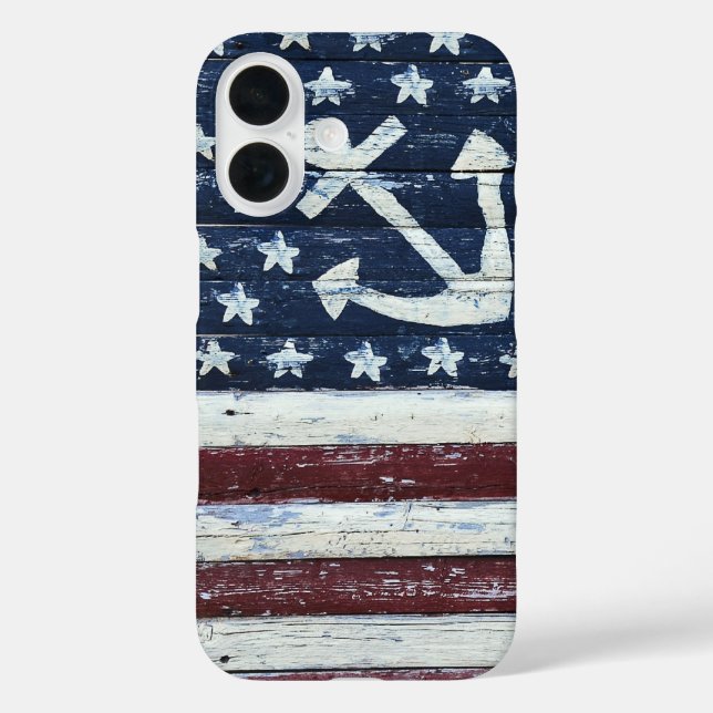 Painted USA Flag and Anchor On Wood Case-Mate iPhone Case (Back)