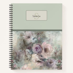 Painted Vintage Roses Floral Pattern Monogram Notebook