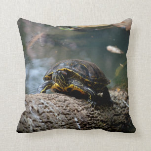 painted water turtle climbing log throw pillow