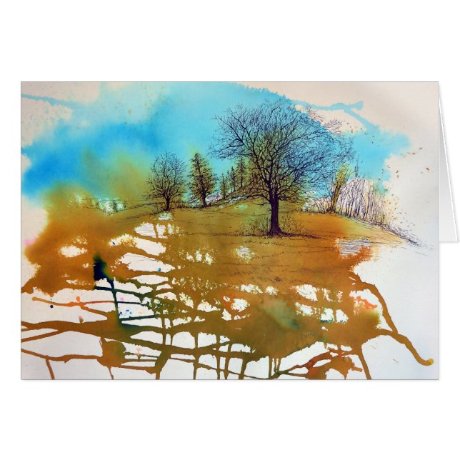 Painted Watercolor Background with Inked Trees (Front Horizontal)
