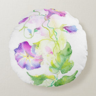 Painted watercolor convolvulus flowers round pillow